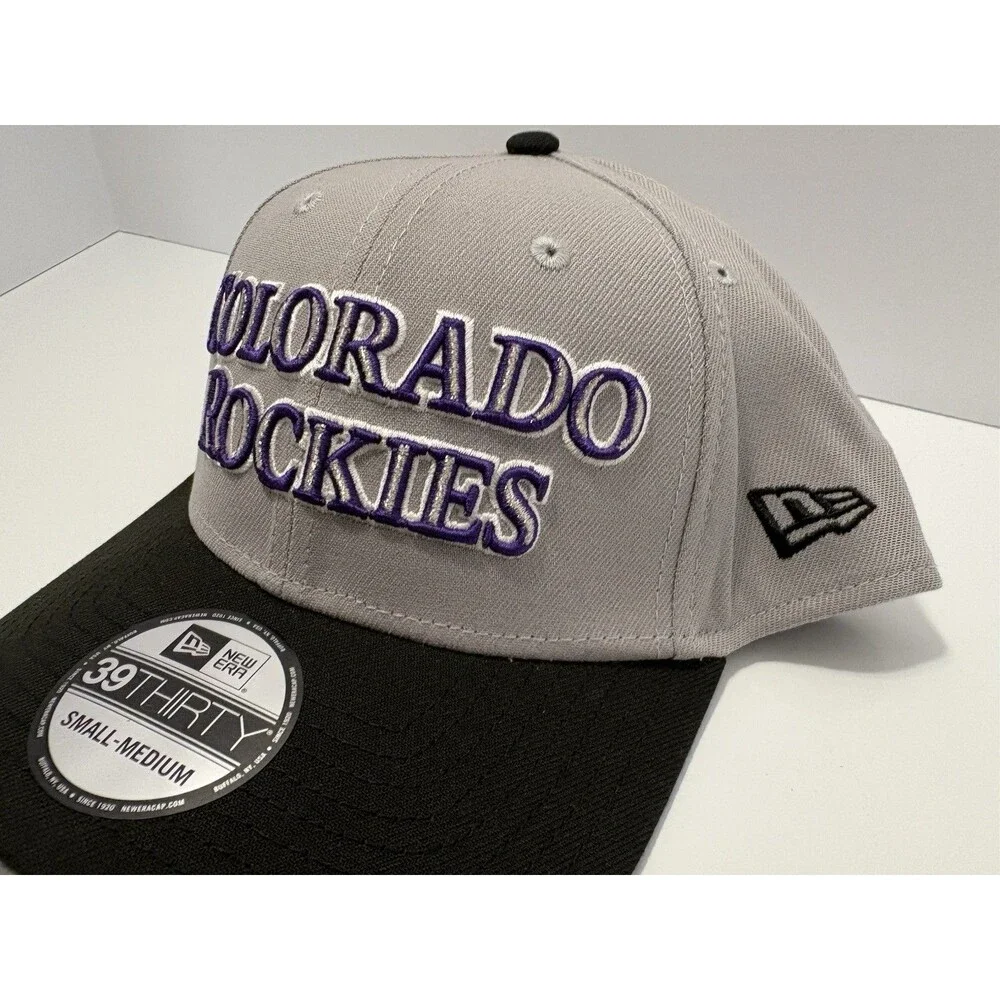New Era 39THIRTY Colorado Rockies Script Logo 2-Tone Gray Black Flex Size S/M